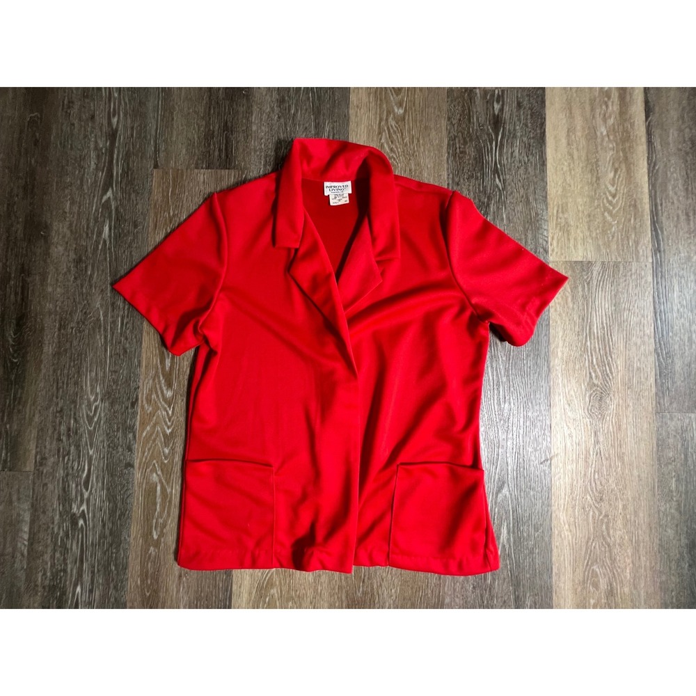 Improved Living Blazer Top Women Large Red‎ Short Sleeve Vintage Open Front